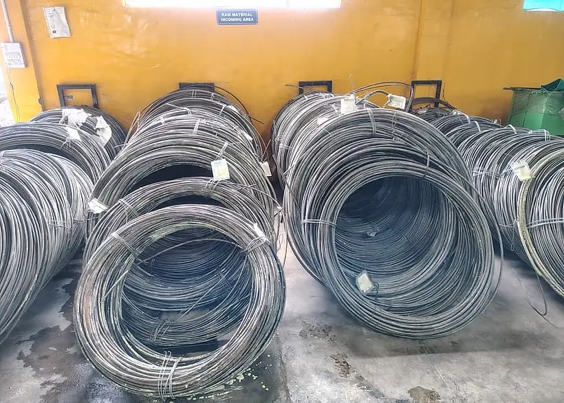Wire rod coils in the raw material store